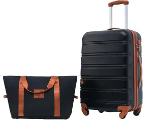 2-Piece Luggage Set, 24 inch Spinner Wheels, Lightweight Hard Shell Suitcase with TSA Lock, ABS (Black Brown)