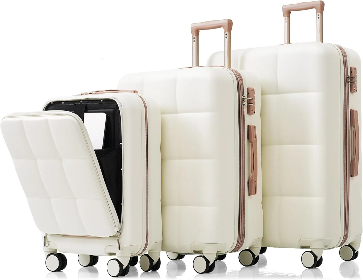 3-Piece Luggage Set with USB Port, Front Opening Design, and Spinner Wheels, White