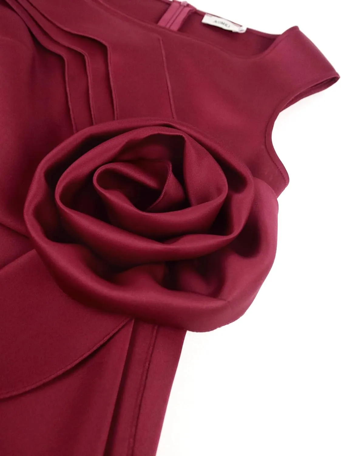 AOMEI Women Floral Layered Sleeveless Dress Ruffle Back Slit Wine Midi Sheath Dresses for Womens Elegant Wedding Guest