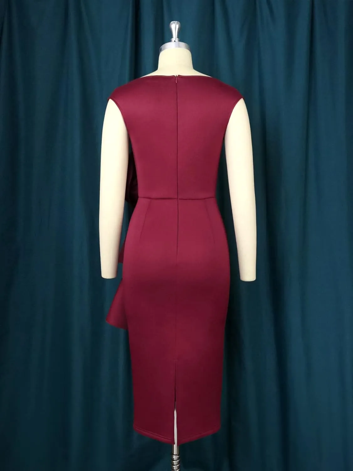 AOMEI Women Floral Layered Sleeveless Dress Ruffle Back Slit Wine Midi Sheath Dresses for Womens Elegant Wedding Guest