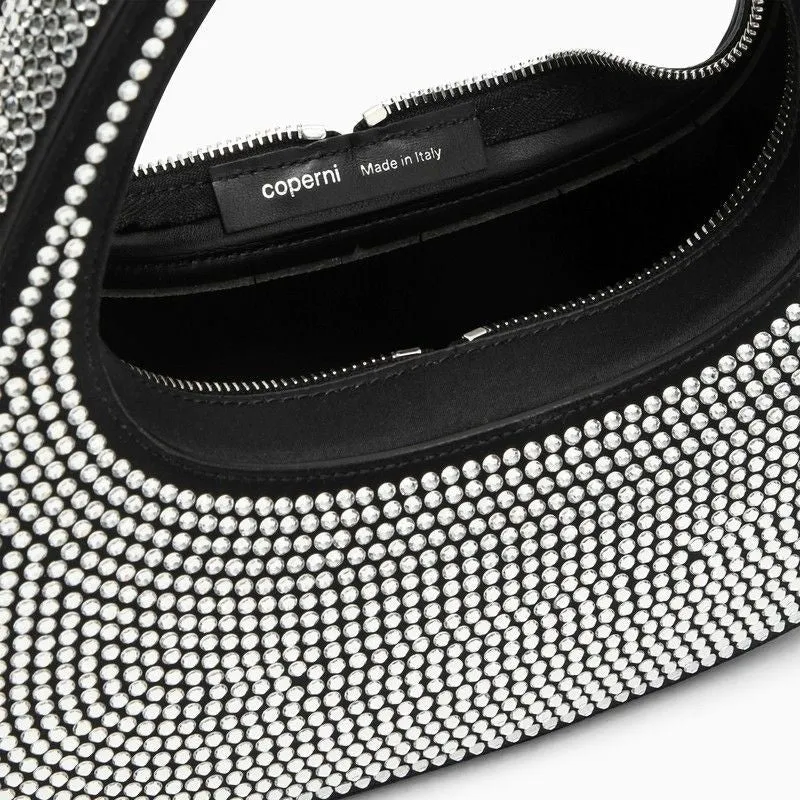BLACK SWIPE BAG WITH CRYSTALS IN LEATHER