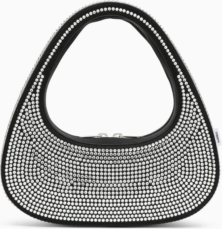 BLACK SWIPE BAG WITH CRYSTALS IN LEATHER