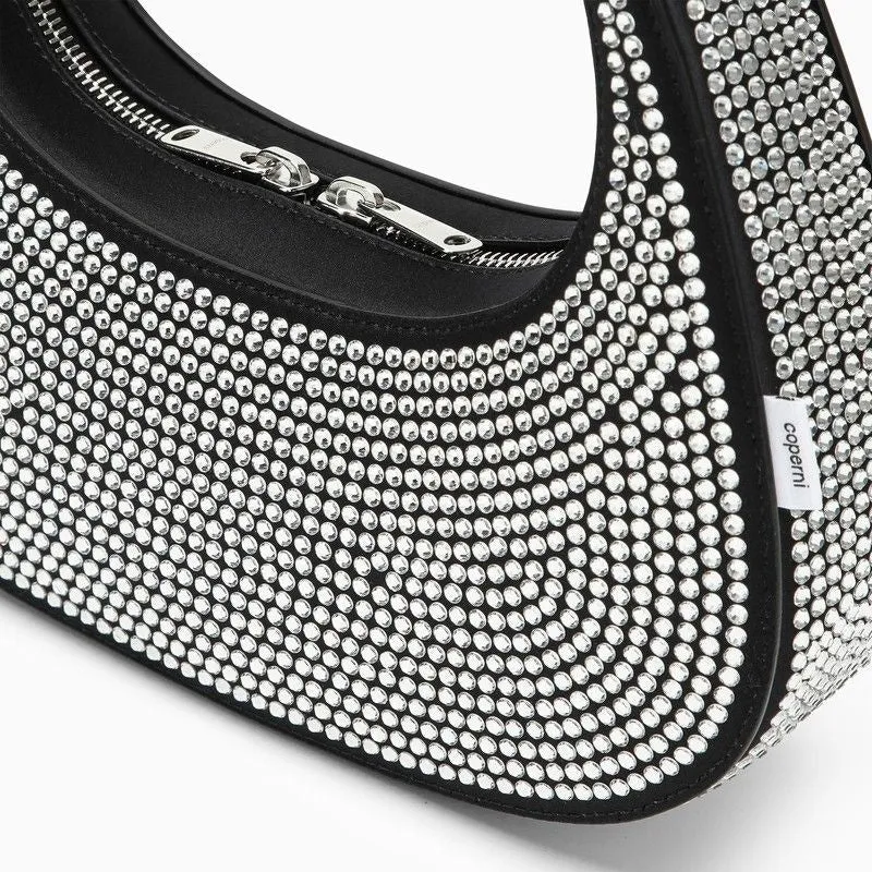 BLACK SWIPE BAG WITH CRYSTALS IN LEATHER