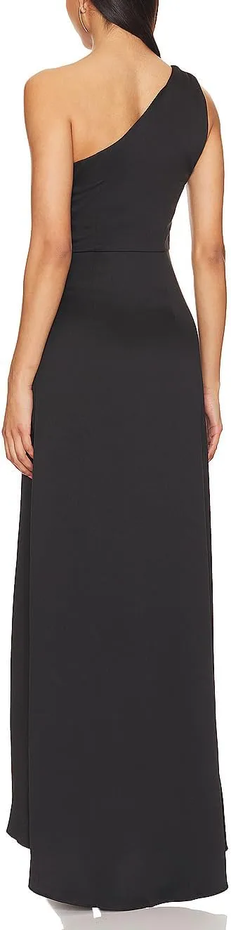 Capuffy Women Elegant One Shoulder Bodycon Maxi Dress Ruched Waist High Slit Cocktail Party Dress Backless Biarritz Gown 02