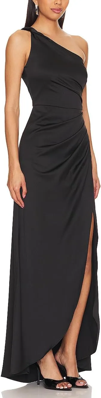 Capuffy Women Elegant One Shoulder Bodycon Maxi Dress Ruched Waist High Slit Cocktail Party Dress Backless Biarritz Gown 02