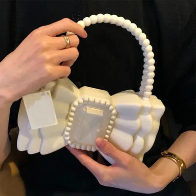 Christmas Gift Brands Bow Jelly Women Handbag Cute Beading Handle Clutch Sweet PVC Hand Bags and Purse Big Diamonds Evening Party Bags Lady INS
