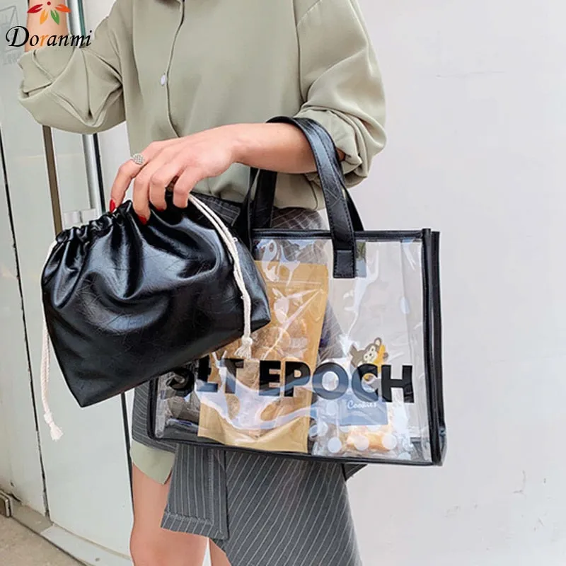 Christmas Gift DORANMI Letter Printed Totes Bags For Women 2020 Summer Tranparent Composite Bags Female Handbag Shoulder Bag Bolsos Mujer BG573