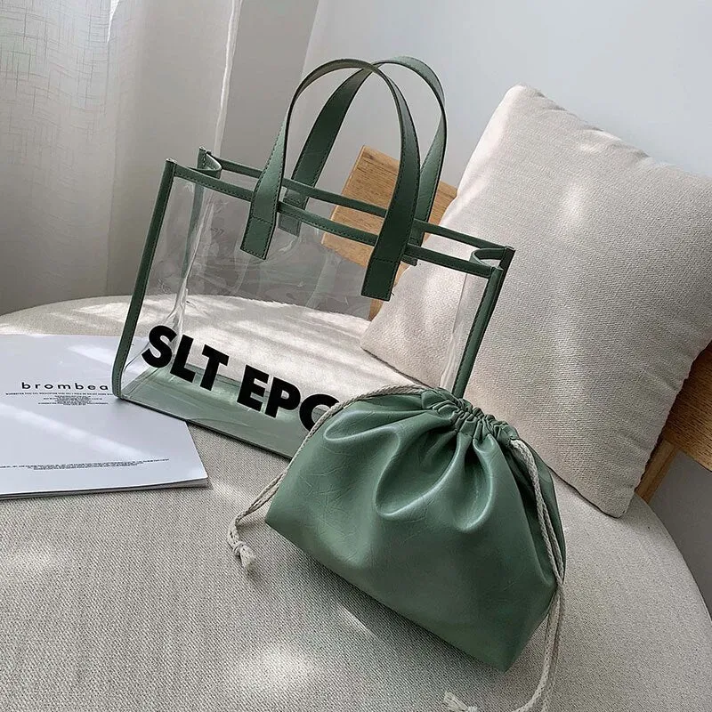 Christmas Gift DORANMI Letter Printed Totes Bags For Women 2020 Summer Tranparent Composite Bags Female Handbag Shoulder Bag Bolsos Mujer BG573
