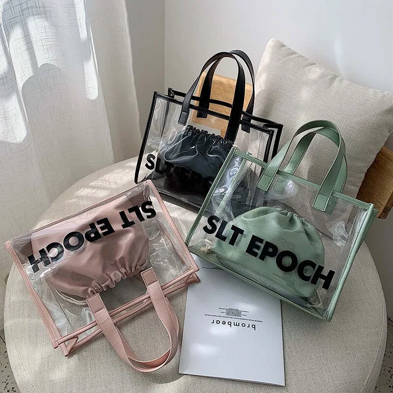 Christmas Gift DORANMI Letter Printed Totes Bags For Women 2020 Summer Tranparent Composite Bags Female Handbag Shoulder Bag Bolsos Mujer BG573