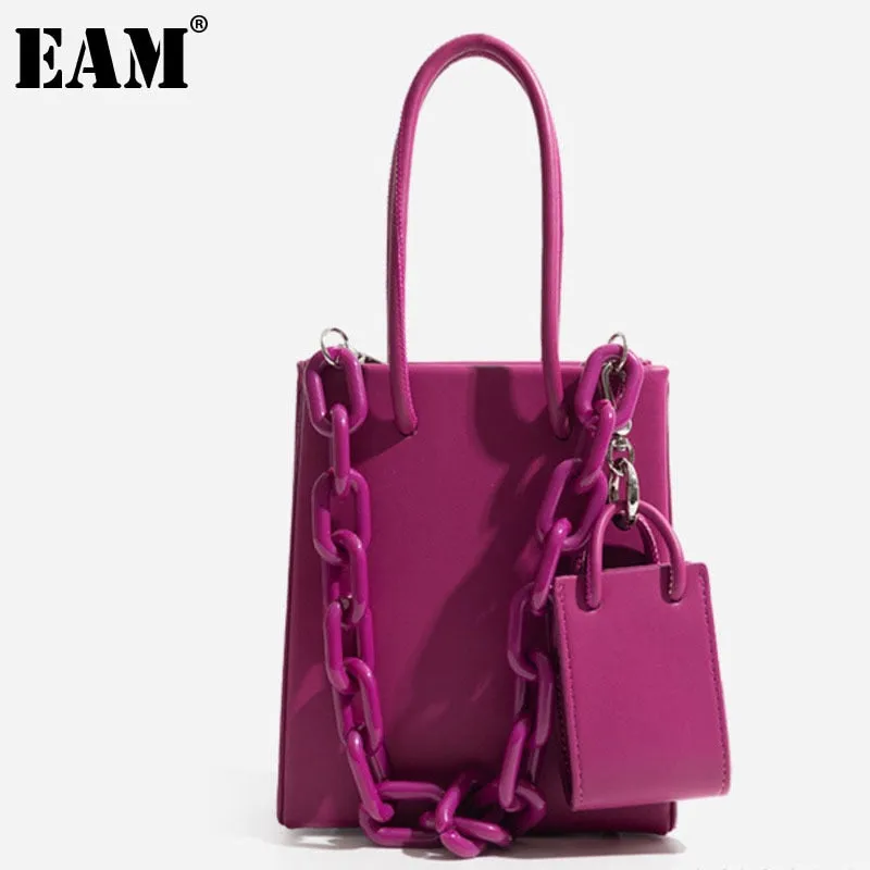Christmas Gift [EAM] Trendy Women Spring Summer 2021 New Purple Niche Acrylic Chain Armpit Bag  One Shoulder Portable Tote Bag 18A5071 18A5071