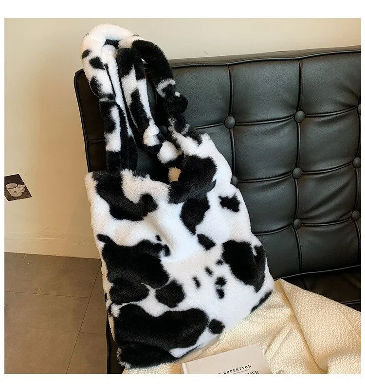 Christmas Gift Fashion Leopard Plush Tote Designer Animal Printed Women Shoulder Bag Winter Soft Fluffy Shopper Bags for Women Handbags 2021