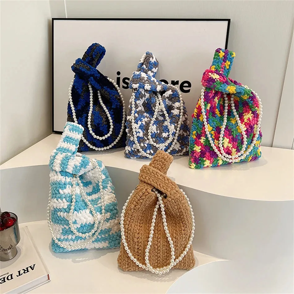 Delani Pearl Strap Bohemian Print Knit Bags