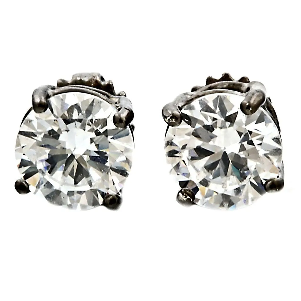 Denny: 6.5mm, 2.0ct IOF CZ Black Rhodium Finish Screw Back Earrings