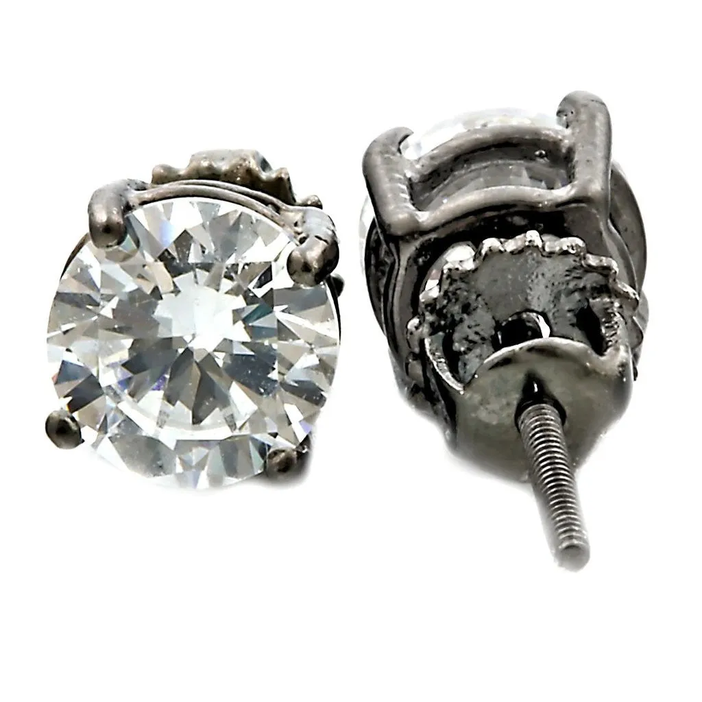 Denny: 6.5mm, 2.0ct IOF CZ Black Rhodium Finish Screw Back Earrings