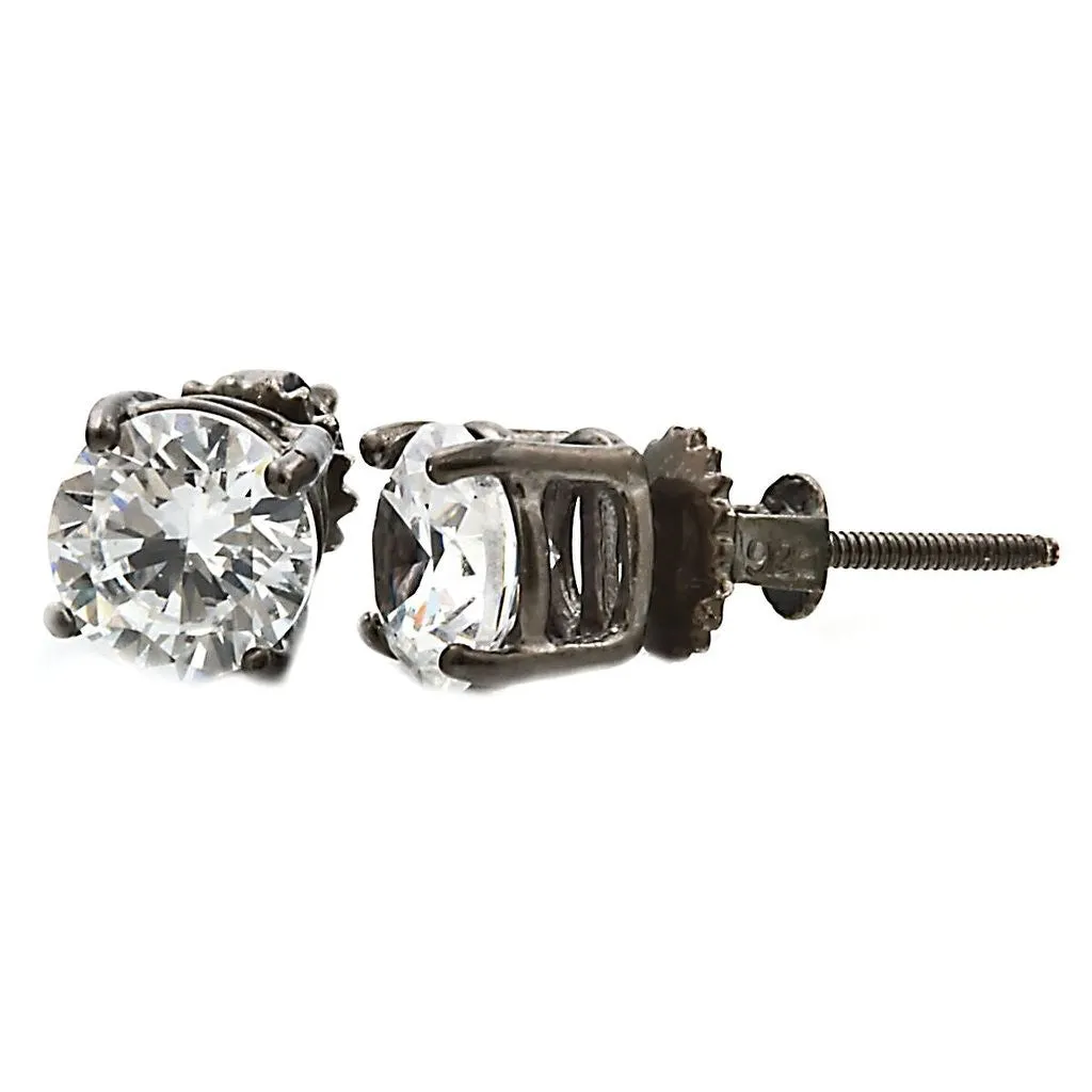 Denny: 6.5mm, 2.0ct IOF CZ Black Rhodium Finish Screw Back Earrings