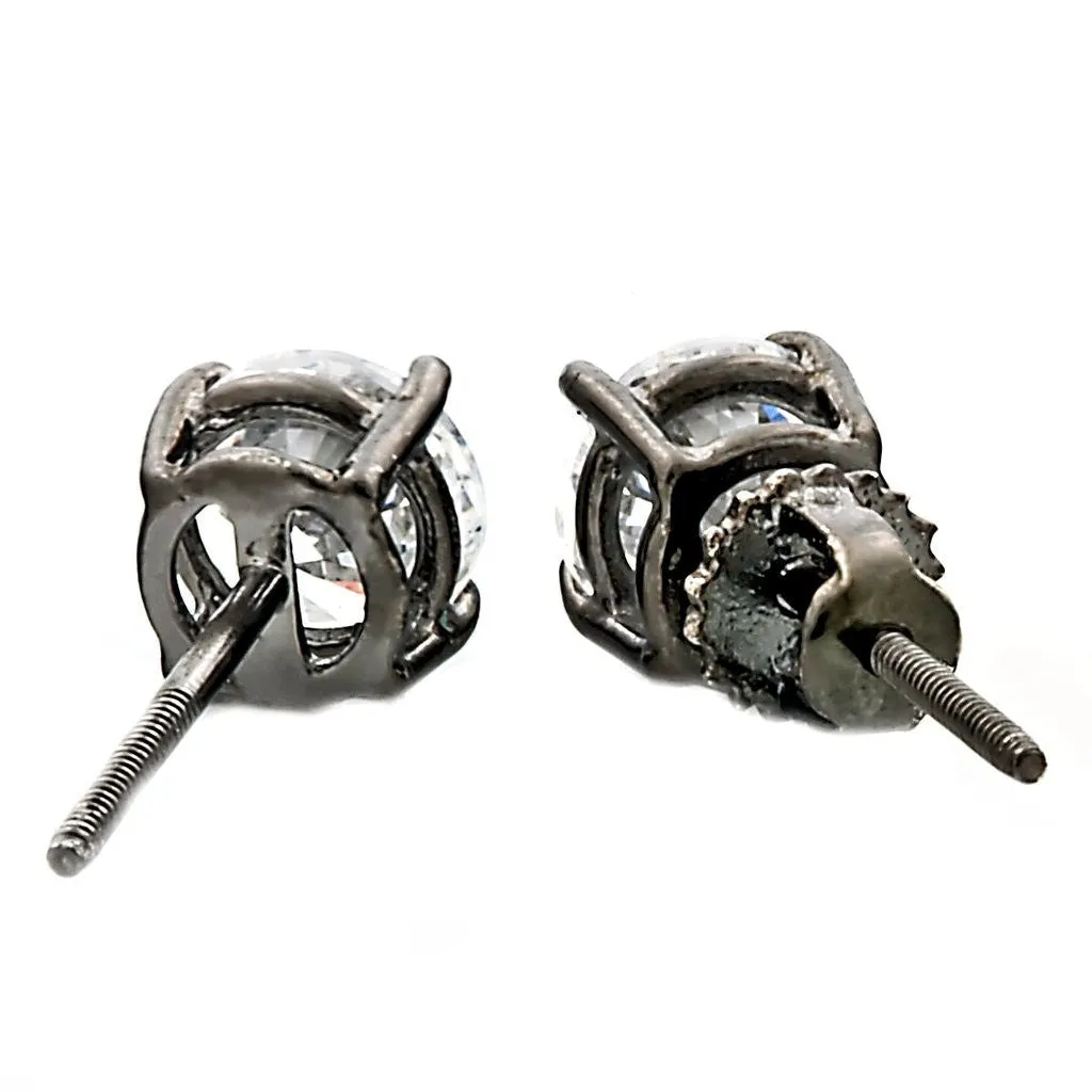 Denny: 6.5mm, 2.0ct IOF CZ Black Rhodium Finish Screw Back Earrings
