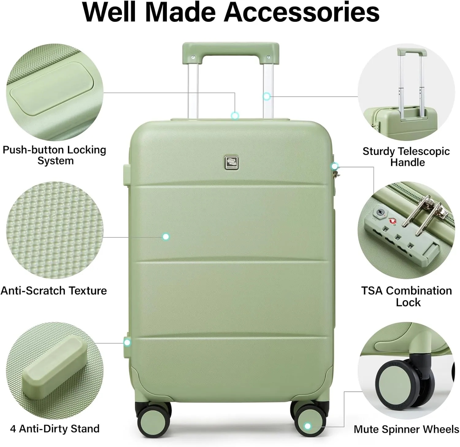 Hanke Luggage Sets 2 Piece with Spinner Wheels, 20/28 Inch Hard Shell Suitcases Set TSA Approved Luggage Travel Rolling Large Luggage(Bamboo Green)