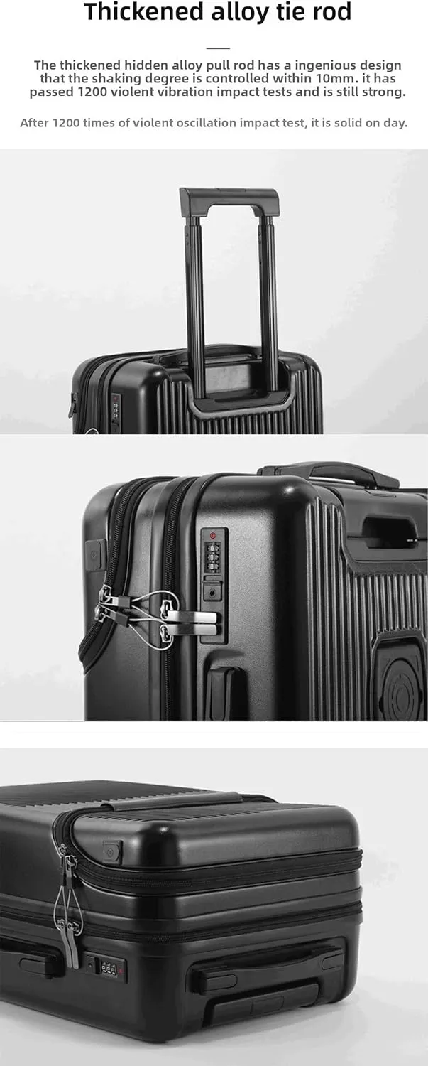 Hardside Carry On Luggage Airline Approved with Cup Holder,Lightweight PC Hard Shell Suitcases with Front Pocket, Spinner Wheels, TSA Lock (White, 20inch)