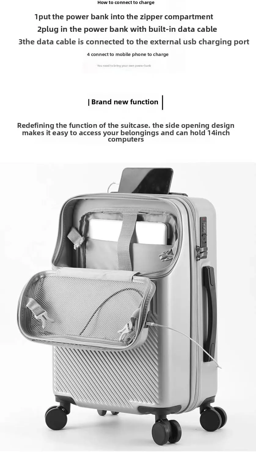 Hardside Carry On Luggage Airline Approved with Cup Holder,Lightweight PC Hard Shell Suitcases with Front Pocket, Spinner Wheels, TSA Lock (White, 20inch)