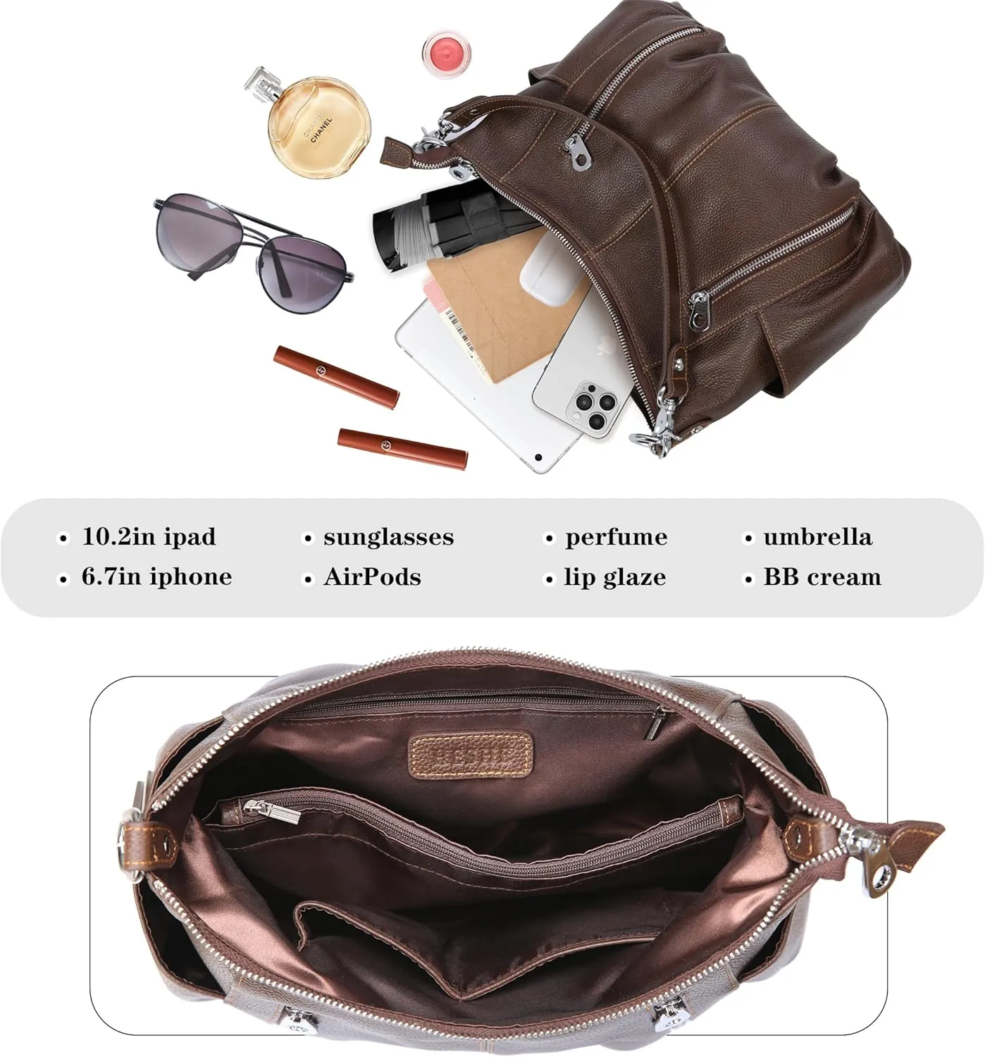 HESHE Genuine Leather Purses for Women Shoulder Hobo Bag Crossbody Satchel Handbags Designer Ladies Totes Purse