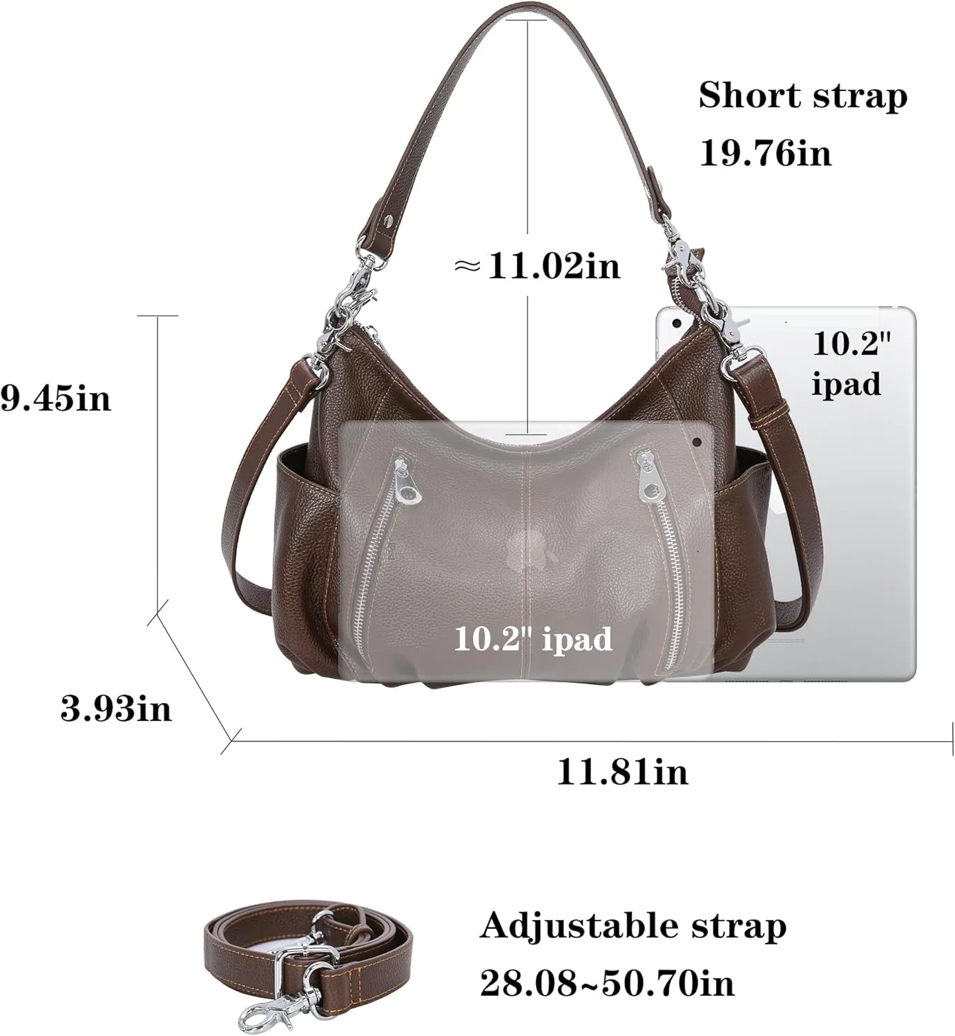 HESHE Genuine Leather Purses for Women Shoulder Hobo Bag Crossbody Satchel Handbags Designer Ladies Totes Purse