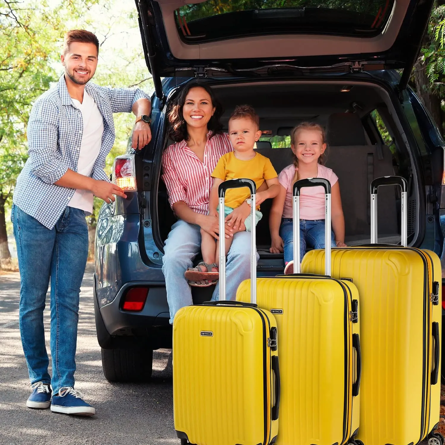 ITACA Juego Maletas de Viaje 4 Ruedas Trolley ABS. Extensibles Rgidas Resistentes y Ligeras. Mango Asas Candado. Pequea Cabina Low Cost, Mediana y Grande y Neceser. T71500