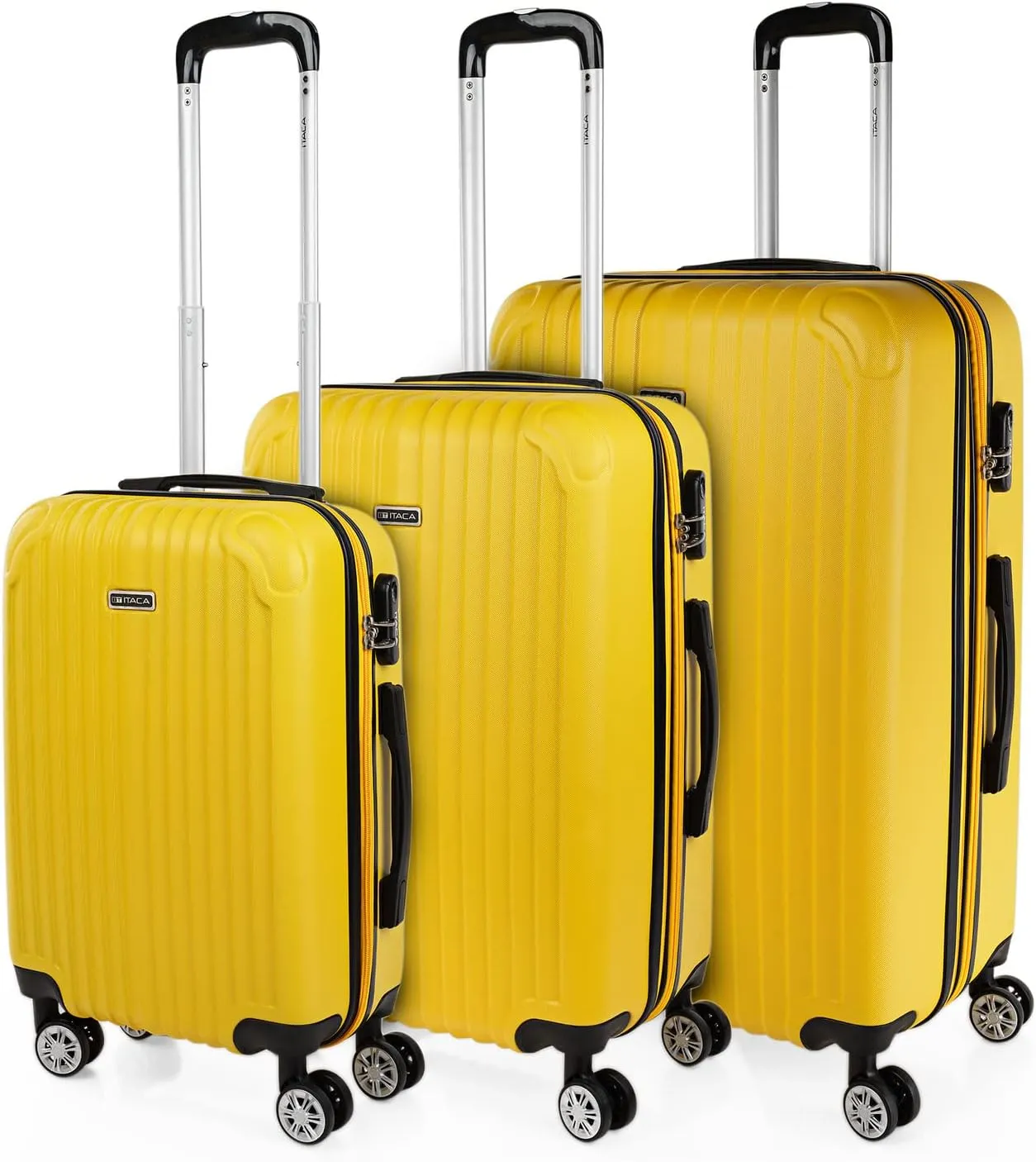 ITACA Juego Maletas de Viaje 4 Ruedas Trolley ABS. Extensibles Rgidas Resistentes y Ligeras. Mango Asas Candado. Pequea Cabina Low Cost, Mediana y Grande y Neceser. T71500