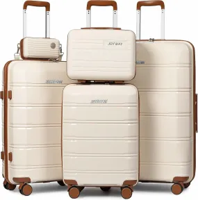 Joyway 5 Piece Luggage Sets, Lightweight Rolling Hardside Carry On and Checked Suitcase with TSA Lock and Spinner Wheels for Women and Men Travel Baggage White