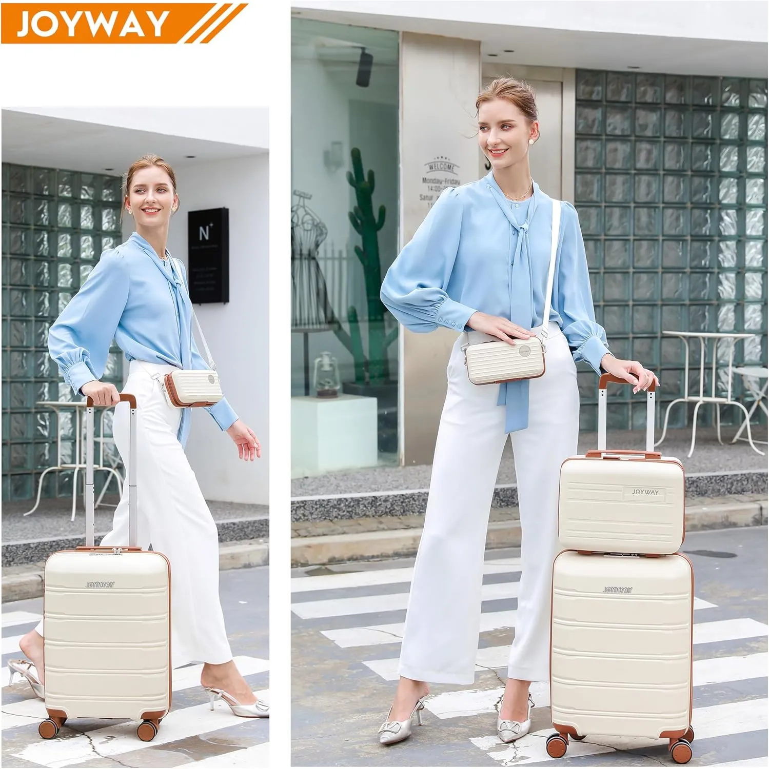 Joyway 5 Piece Luggage Sets, Lightweight Rolling Hardside Carry On and Checked Suitcase with TSA Lock and Spinner Wheels for Women and Men Travel Baggage White