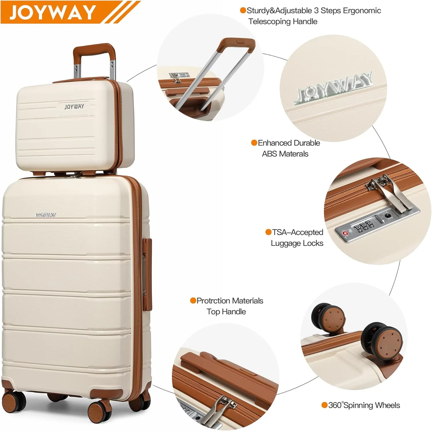 Joyway 5 Piece Luggage Sets, Lightweight Rolling Hardside Carry On and Checked Suitcase with TSA Lock and Spinner Wheels for Women and Men Travel Baggage White