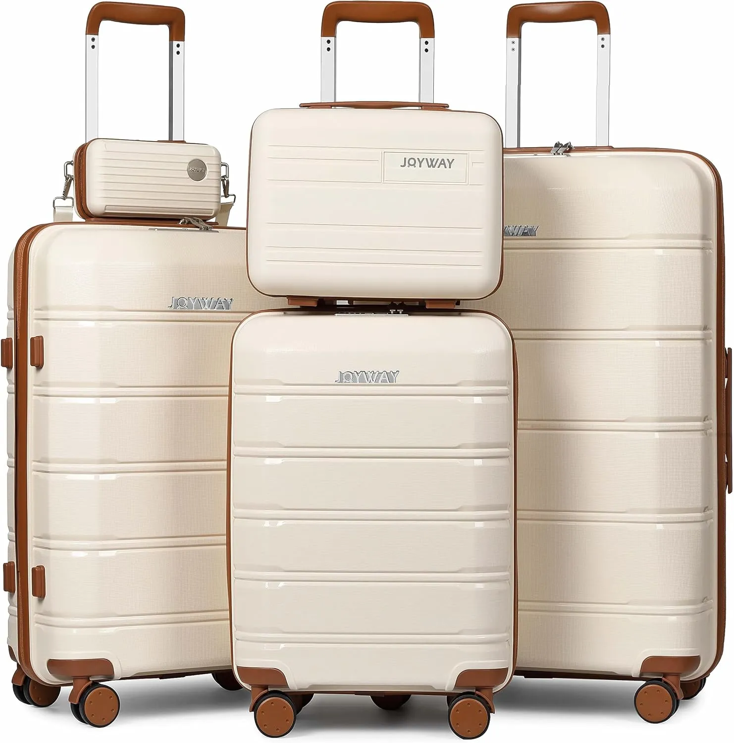 Joyway 5 Piece Luggage Sets, Lightweight Rolling Hardside Carry On and Checked Suitcase with TSA Lock and Spinner Wheels for Women and Men Travel Baggage White