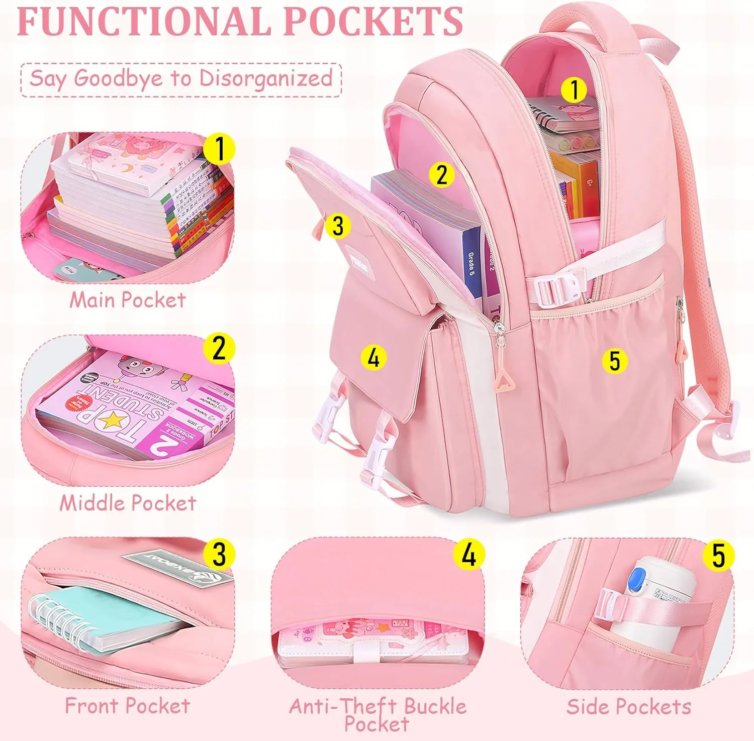 Kids Backpacks for Girls - Cute Girls Backpack for Elementary, Middle and High School Students - 18" School Bookbag