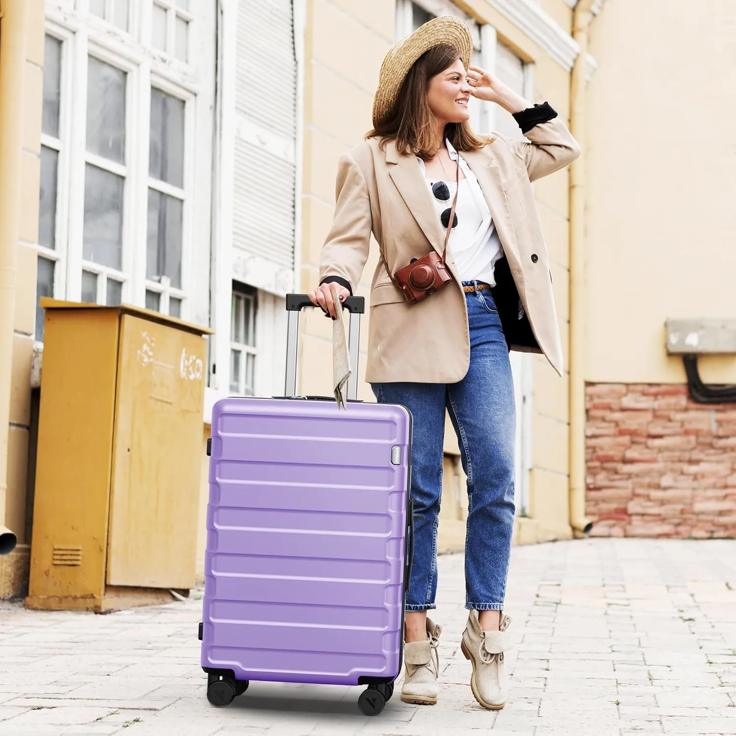 Luggage Sets 2 Piece 20 28 Inch (3-YEARS VIP SERVICE) Hardside Lightweight Premium Polycarbonate Beautiful Travel Suitcase with Wheels x1 TSA Approved Lock for Women Men Sisters, Purple/Green
