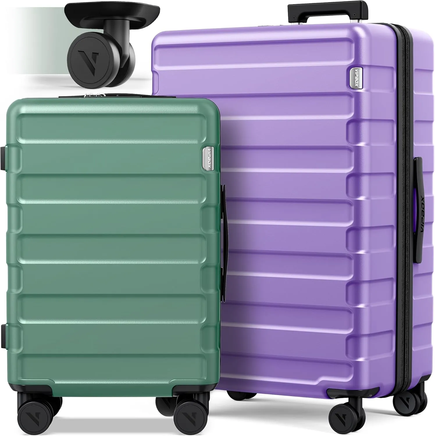 Luggage Sets 2 Piece 20 28 Inch (3-YEARS VIP SERVICE) Hardside Lightweight Premium Polycarbonate Beautiful Travel Suitcase with Wheels x1 TSA Approved Lock for Women Men Sisters, Purple/Green