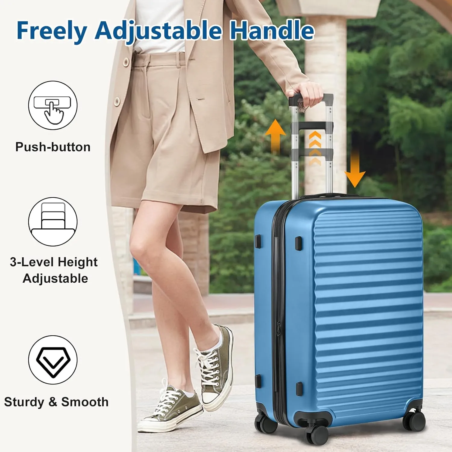 Luggage Sets 4 Pieces Suitcase with Spinner Wheels TSA Lock, Durable Lightweight Travel Luggages with USB Port, Hardside Carry On Suitcase Set for Men Women, 14" 20" 24" 28", Blue