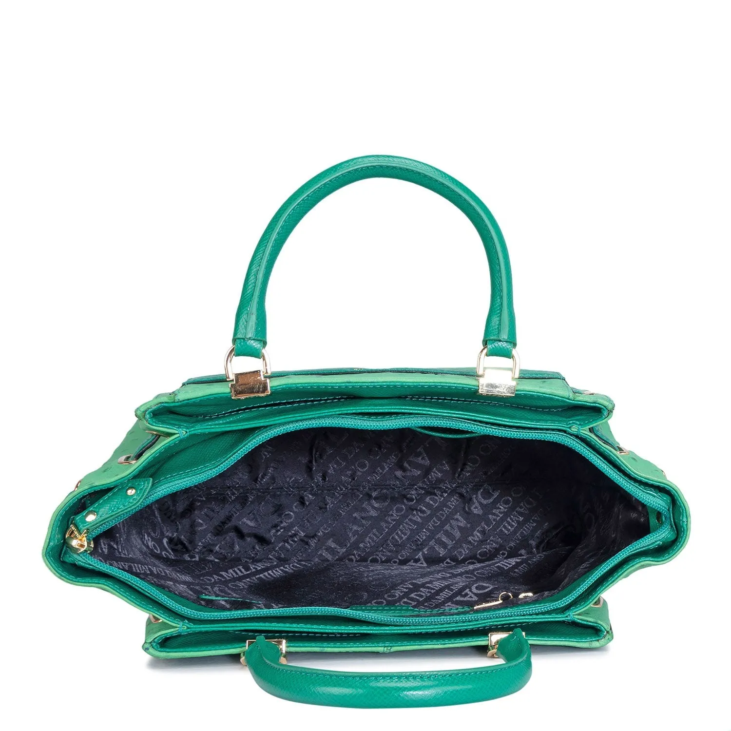 Medium Ostrich Leather Satchel - Green