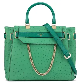 Medium Ostrich Leather Satchel - Green