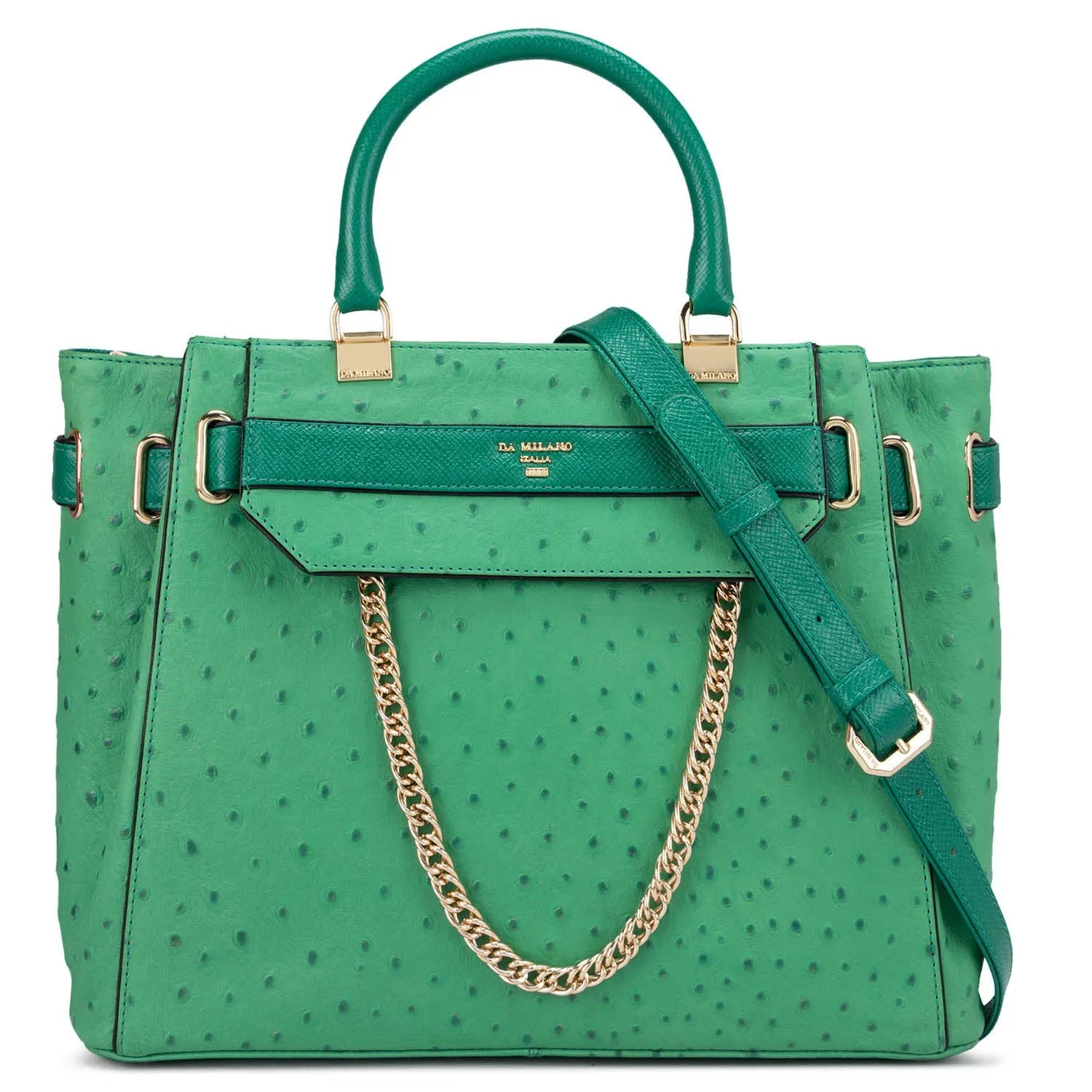 Medium Ostrich Leather Satchel - Green