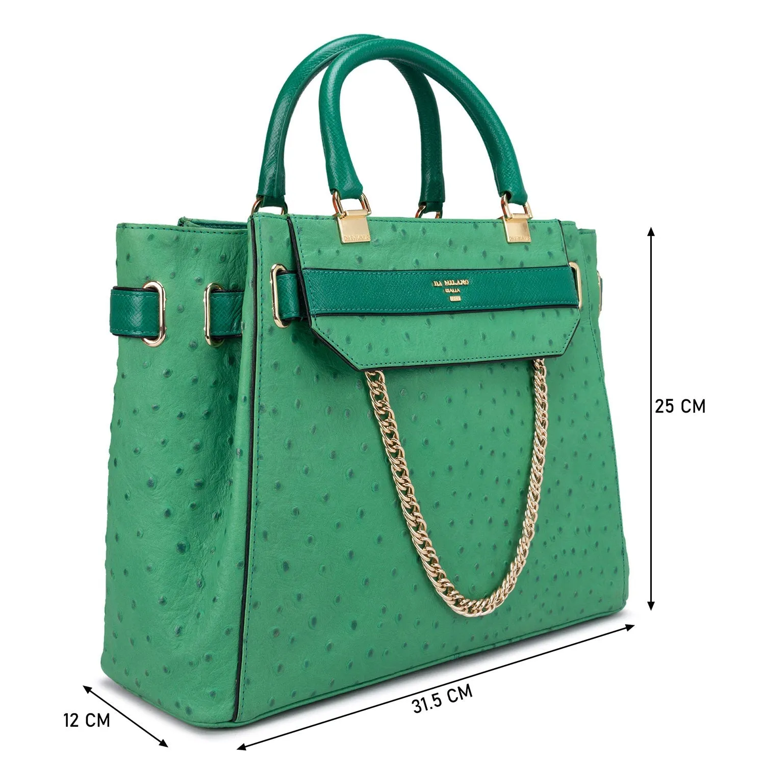 Medium Ostrich Leather Satchel - Green