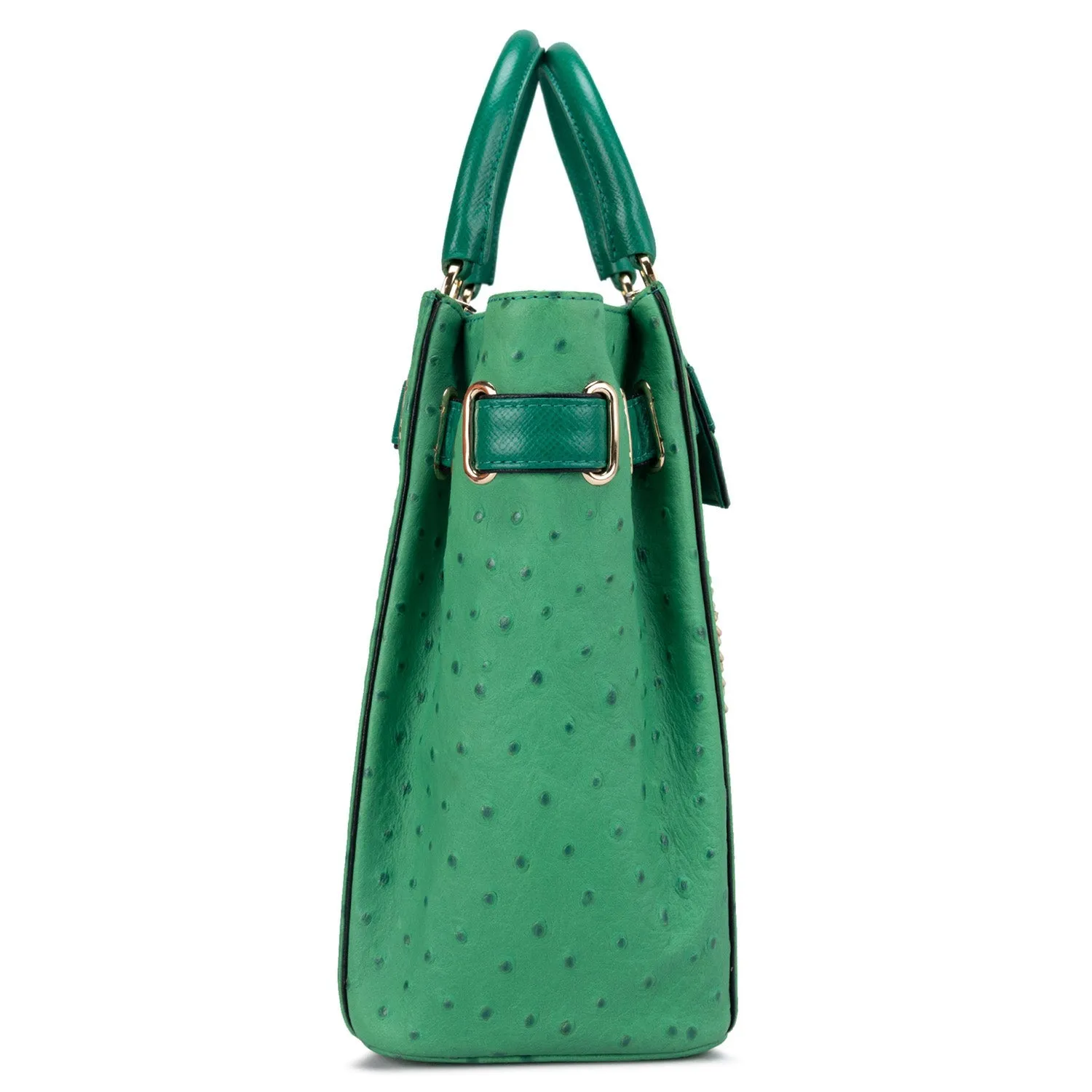 Medium Ostrich Leather Satchel - Green