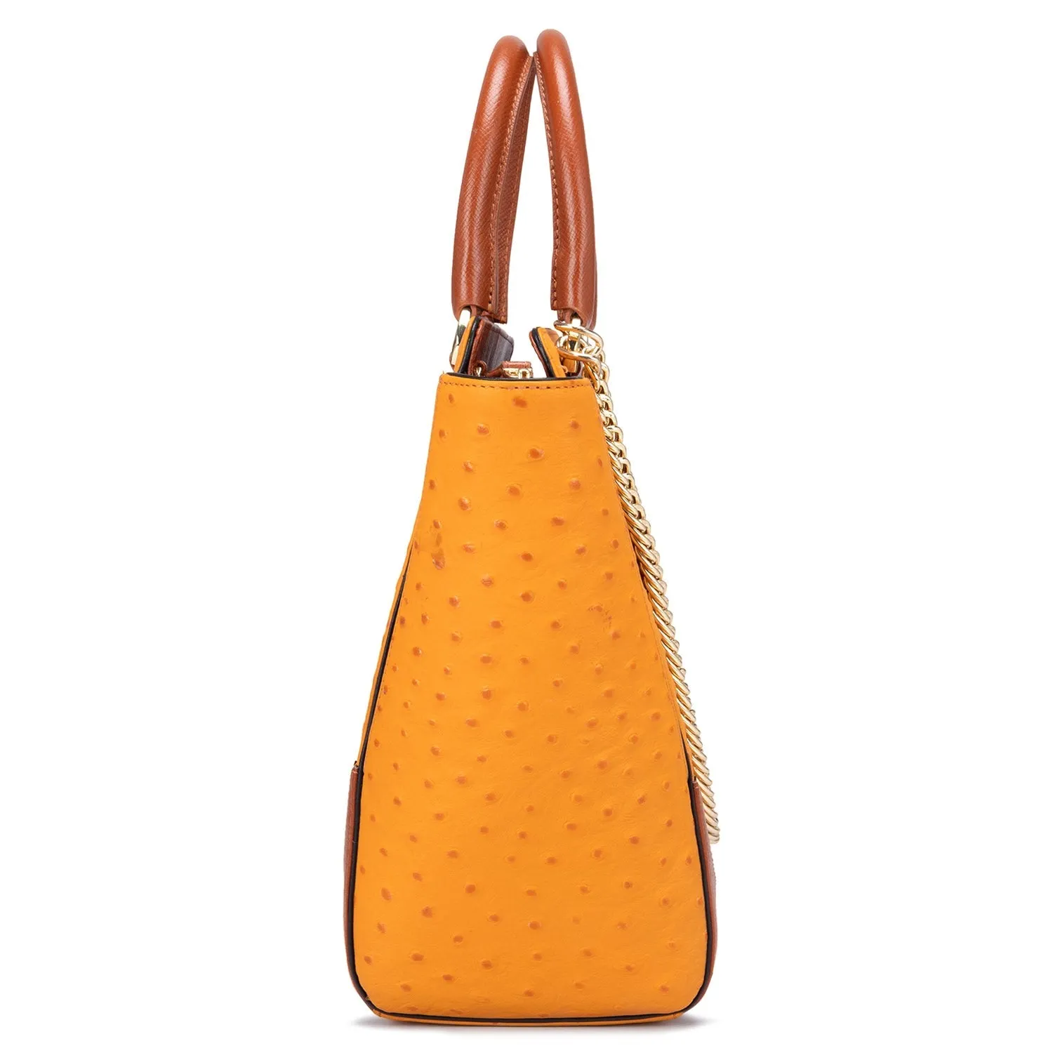 Medium Ostrich Leather Satchel - Orange