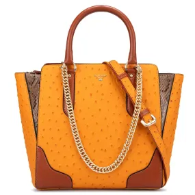 Medium Ostrich Leather Satchel - Orange