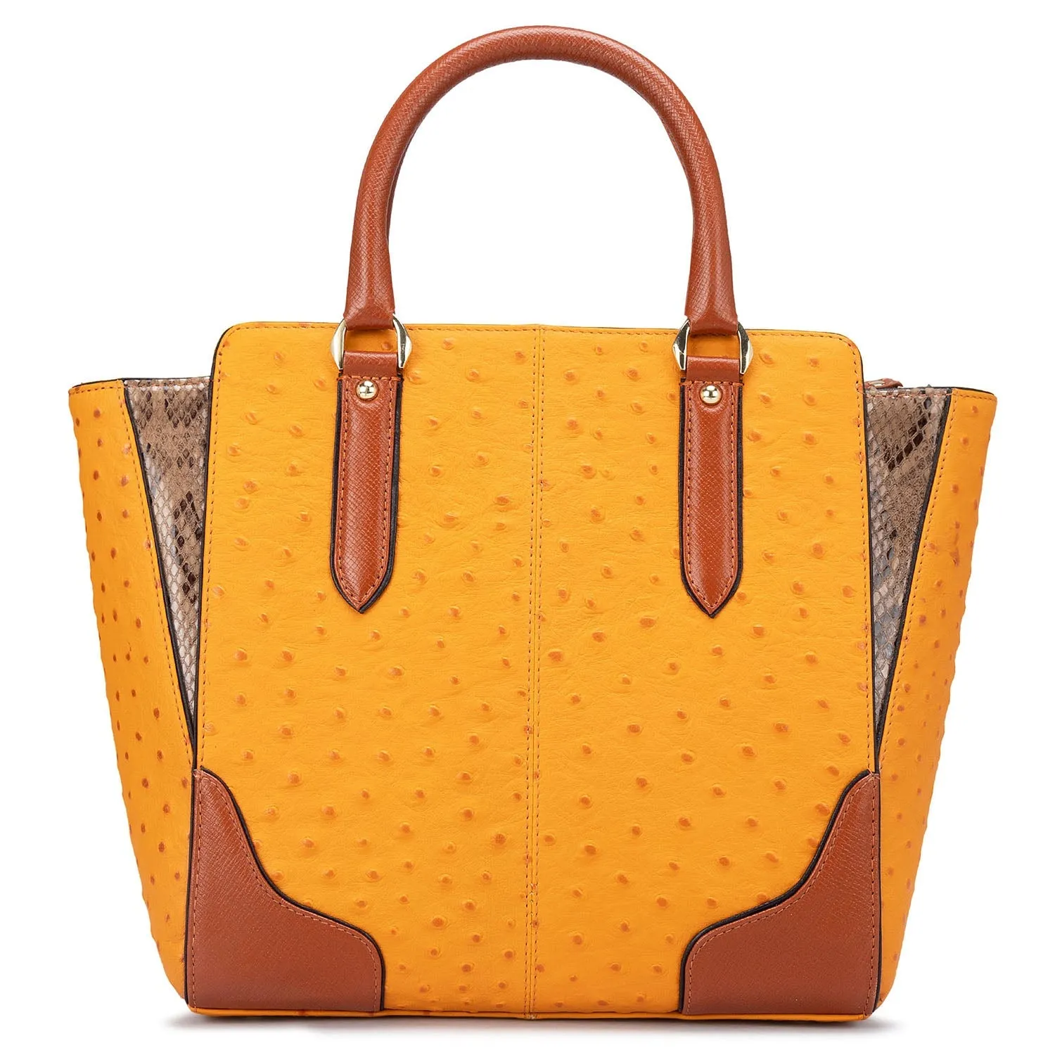 Medium Ostrich Leather Satchel - Orange