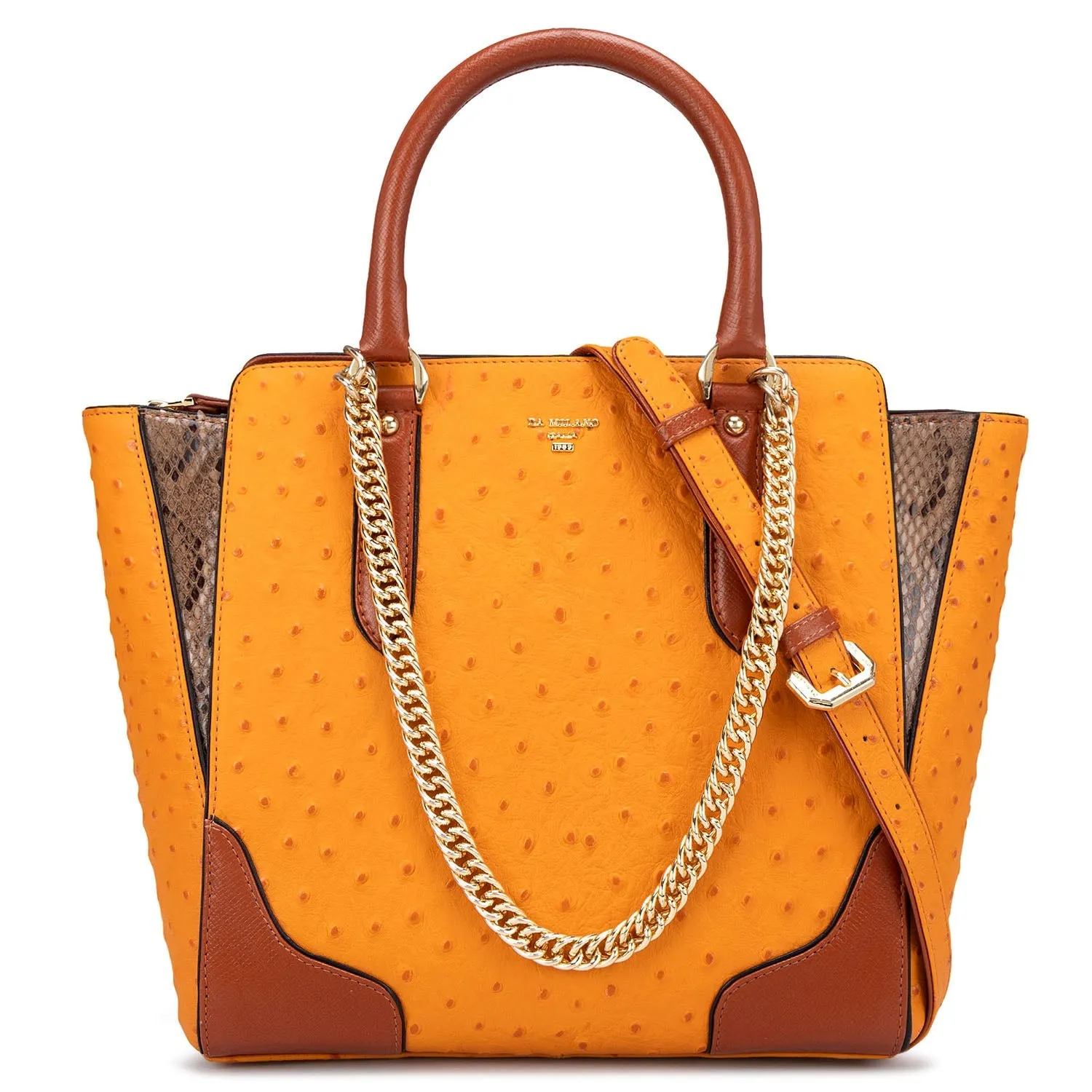 Medium Ostrich Leather Satchel - Orange