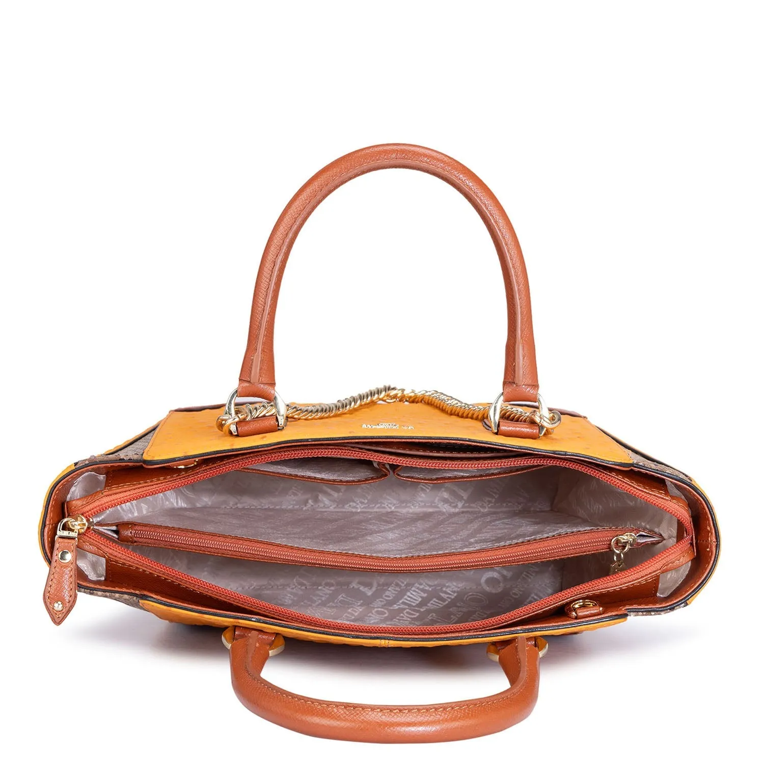 Medium Ostrich Leather Satchel - Orange