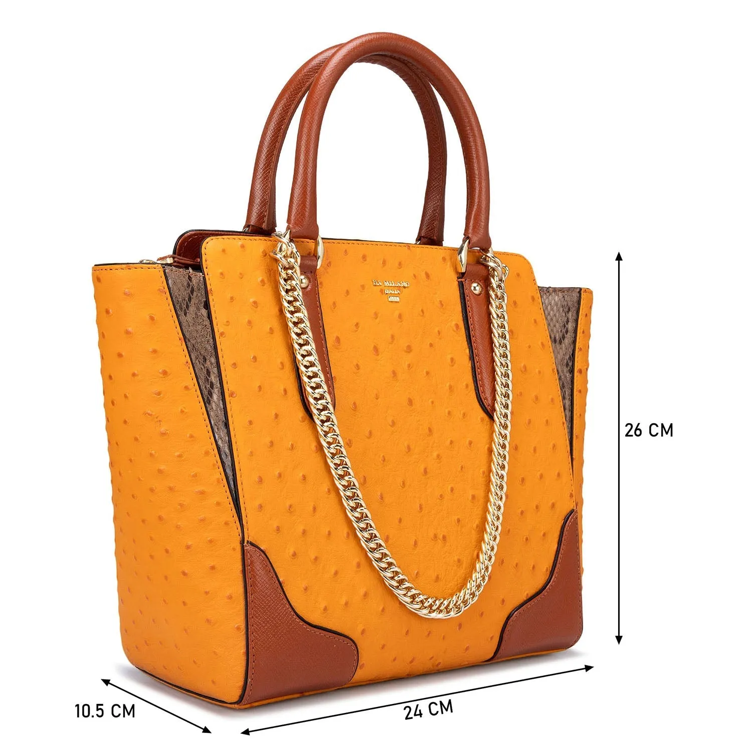 Medium Ostrich Leather Satchel - Orange