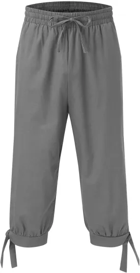 Mens Casual Linen Pants Loose Fit Elastic Drawstring Waist Straight-Legs Summer Yoga Beach Long Pants Flexible Joggers