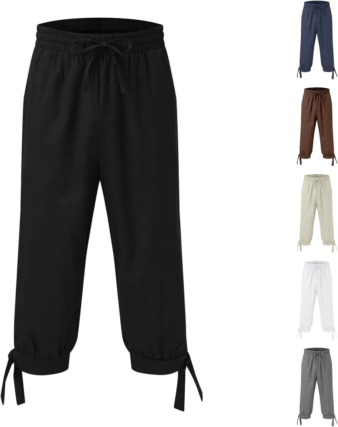 Mens Casual Linen Pants Loose Fit Elastic Drawstring Waist Straight-Legs Summer Yoga Beach Long Pants Flexible Joggers