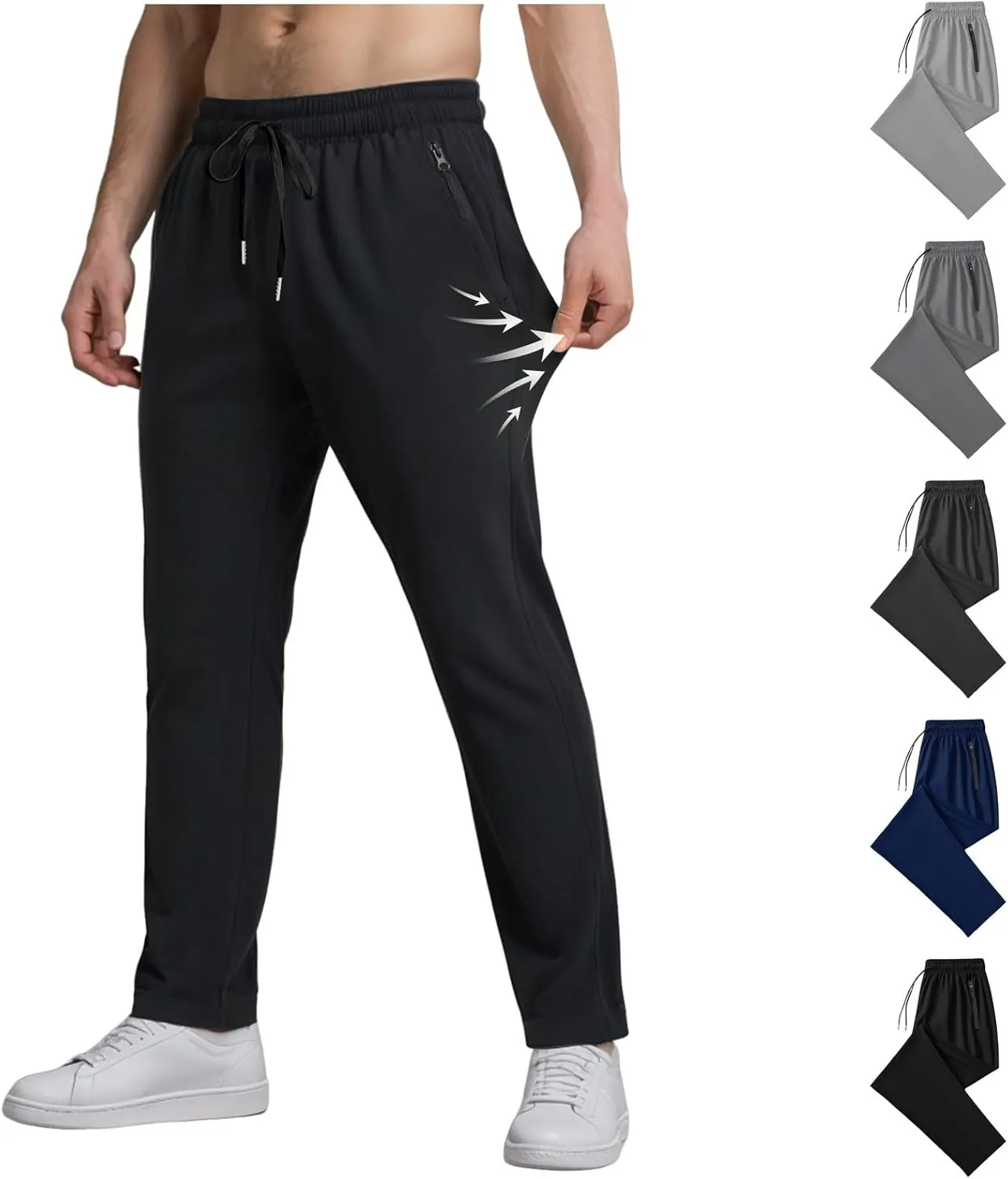 Mens Casual Pants Elastic Waist Linen Lightweight Comfy Straight-Leg Loose Summer Beach Yoga Trousers Flexible Joggers