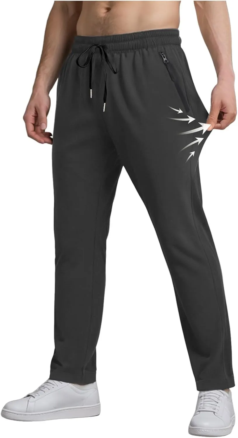 Mens Casual Pants Elastic Waist Linen Lightweight Comfy Straight-Leg Loose Summer Beach Yoga Trousers Flexible Joggers